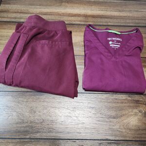 Burgundy Scrubs Set Shirt Sm Pants XS